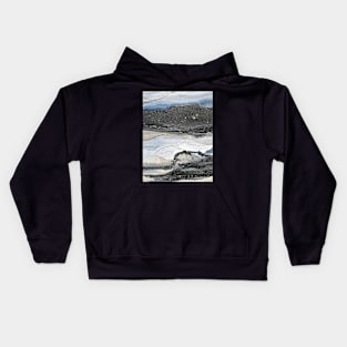 Abstract Mountains, Landscape, Blue, Black, Gold Kids Hoodie